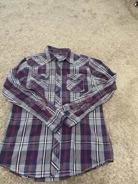 BKE Shirt Womens XS Blue Plaid Standard Fit Western Snap Button Long Sleeve Top